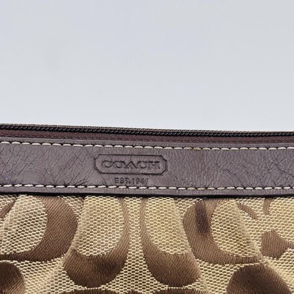 Coach Wristlet Signature Logo Brown Monogram Canvas Leather Trim Small Purse - Picture 6 of 14